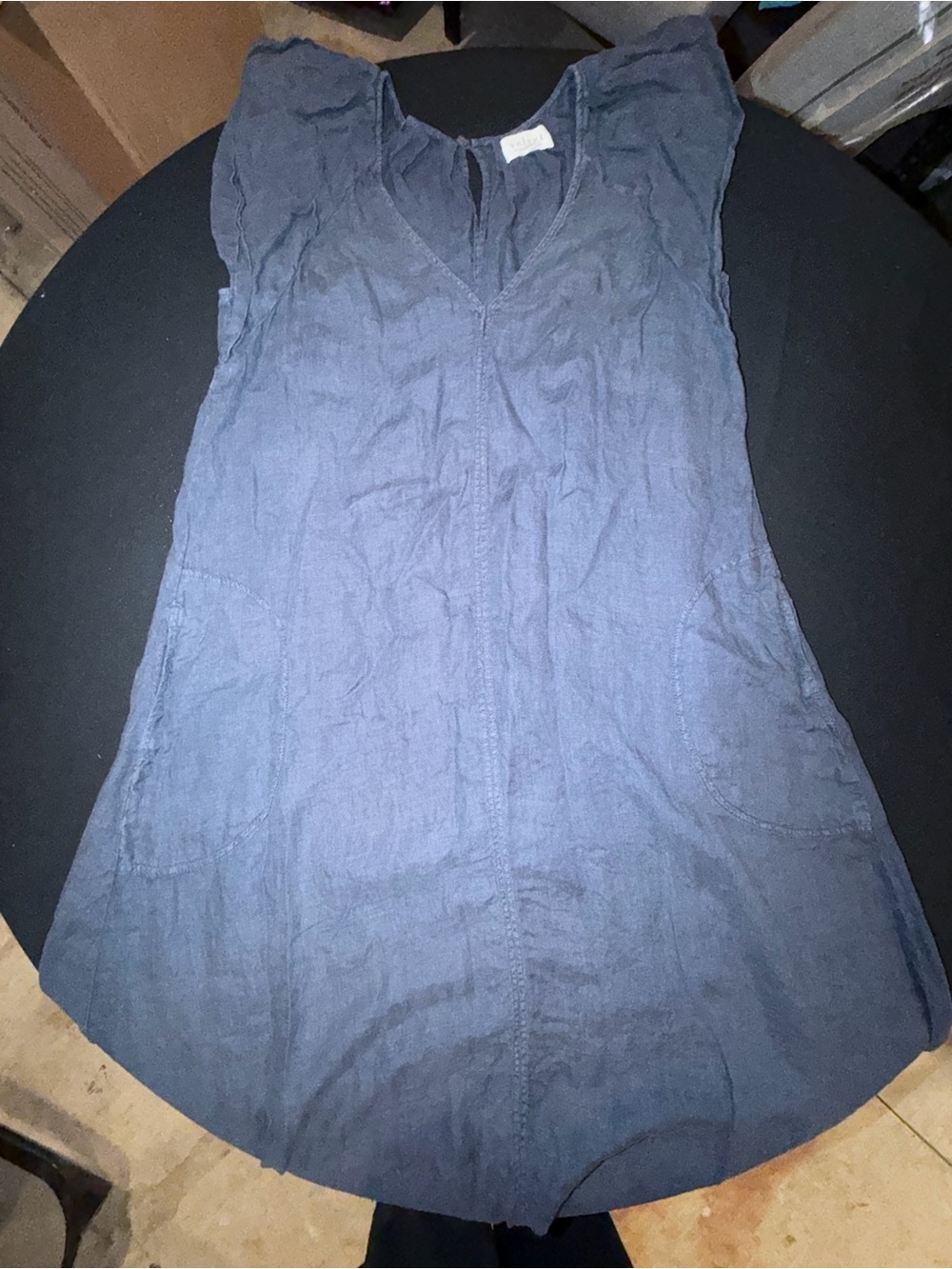 Velvet by Graham & Spencer Navy Blue Linen Shift Dress L Pockets